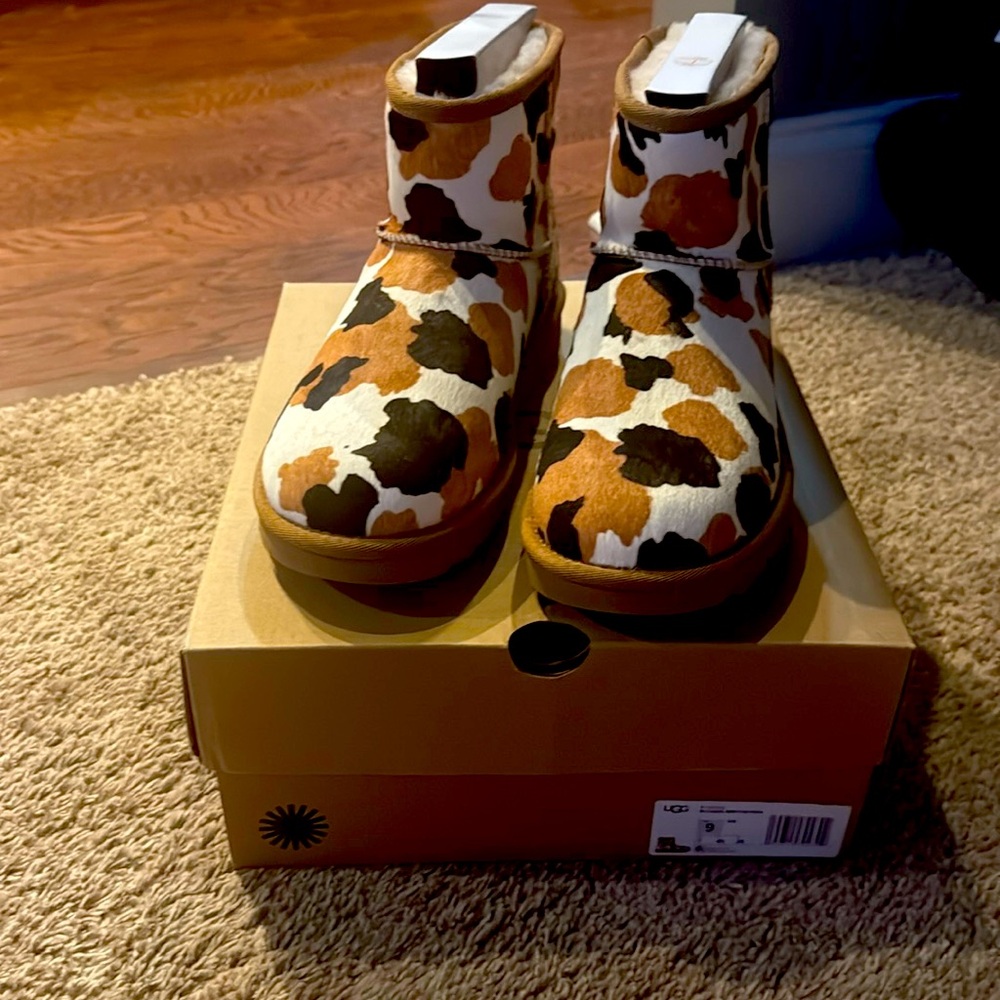 Ugg mini cow print boots